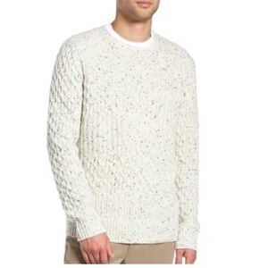 VINCE Cable Knit Speckled Crewneck Sweater Marled Ivory Wool Blend Fisherman
